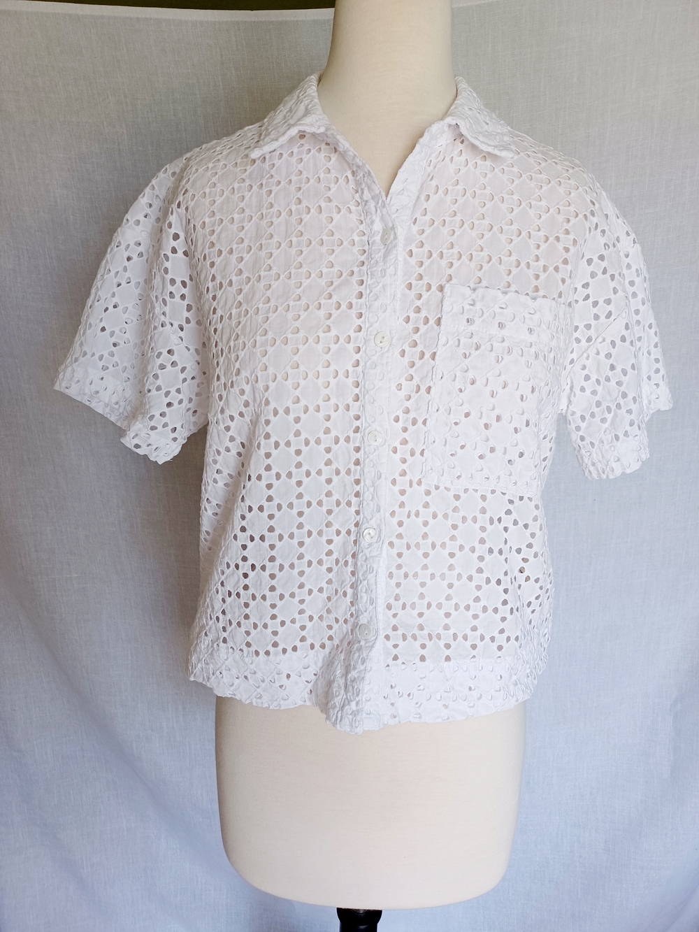Marled White Eyelet Button-Down Shirt